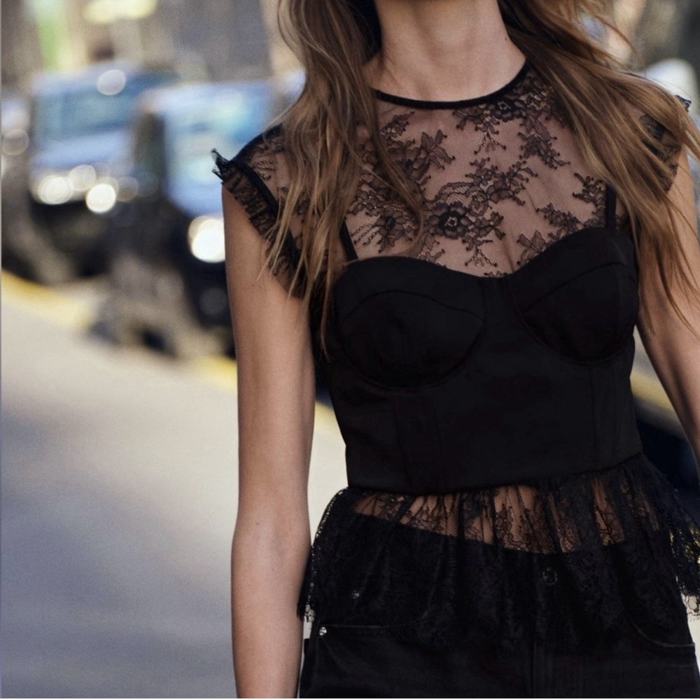 Nine Philosophy Black Lace Sheer Bustier Top Sz Small